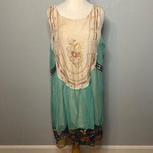 Misslook Sleeveless Dress Mixed Patterns Lined Blue Cream 3XL